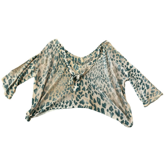 POL Top Womens Small Pullover Lightweight Sweater Cheetah Top Cropped 3/4 Shirt - Picture 4 of 8